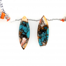 Copper Spiney Oyster Turquoise Drops Marquise Shape 31x10mm Drilled Bead Matching Pair