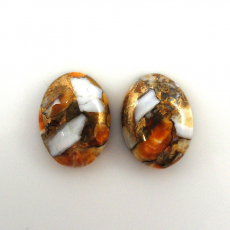Copper Spiny Orange Oyster Cab Oval 16X12mm Matching Pair 17 Carat.