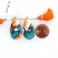 Copper Spiny Oyster Turquoise Drops Almond Shape 30x15mm Drilled Bead Matching Pair