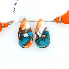 Copper Spiny Oyster Turquoise Drops Almond Shape 30x15mm Drilled Bead Matching Pair