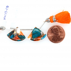 Copper Spiny Oyster Turquoise Drops Fan Shape 15x20mm Drilled Bead Matching Pair