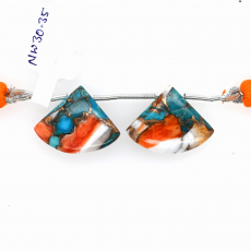 Copper Spiny Oyster Turquoise Drops Fan Shape 23x18mm Drilled Bead Matching Pair