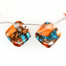 Copper spiny Oyster with Turquoise Drops Cushion Shape 17x17mm Drilled beads Matching Pair