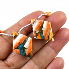 Copper Spiny Oyster With Turquoise Drops Diamond Shape 27x20mm Drilled Beads Matching Pair
