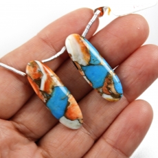 Copper Spiny Oyster With Turquoise Drops Oval Shape 31x10mm Drilled Beads Matching Pair