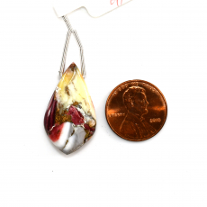 Copper Spiny Red Oyster Drops Leaf Shape 28x16mm Drilled Bead Single Pendant Piece.