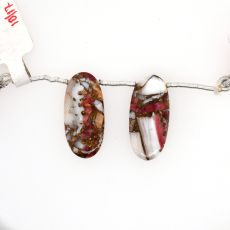 Copper Spiny Red Oyster Drops Oval Shape 26x12mm Drilled Bead Matching Pair