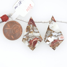 Copper Spiny Red Oyster Drops Shield shape 34x20mm Drilled Beads Matching Pair