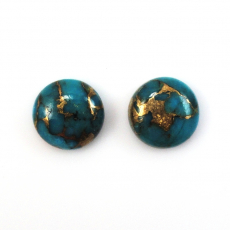 Copper Turquoise Cab Round 11mm Matching Pair Approximately 8 Carat