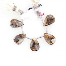 Copper White Calcite Drops  Almond Shape 14x10mm Drilled Beads 5 Pieces
