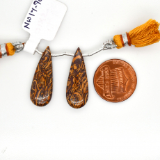Coquina Jasper Drop Almond Shape 23x10mm Drilled Bead Matching Pair