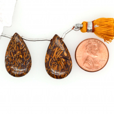 Coquina Jasper Drop Almond Shape 25x15mm Drilled Bead Matching Pair