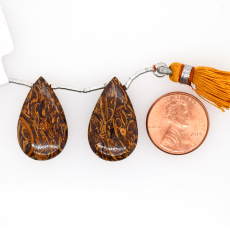 Coquina Jasper Drop Almond Shape 25x15mm Drilled Bead Matching Pair