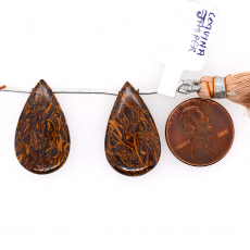 Coquina Jasper Drop Almond Shape 27x15mm Drilled Bead Matching Pair