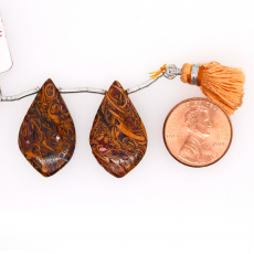 Coquina Jasper Drop Leaf Shape 27x16mm Drilled Bead Matching Pair