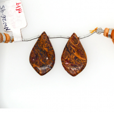 Coquina Jasper Drop Leaf Shape 27x16mm Drilled Bead Matching Pair