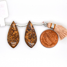 Coquina Jasper Drop Leaf Shape 28x13mm Drilled Bead Matching Pair