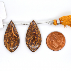 Coquina Jasper Drop Leaf Shape 31x16mm Drilled Bead Matching Pair
