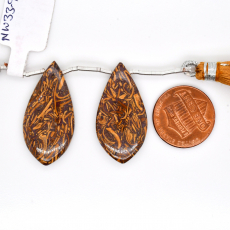 Coquina Jasper Drop Leaf Shape 32x16mm Drilled Bead Matching Pair