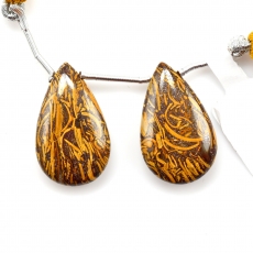Coquina Jasper Drops Almond Shape 25x15mm Drilled Beads Matching Pair