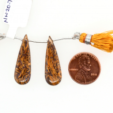 Coquina Jasper Drops Almond Shape 29x10mm Drilled Beads Matching Pair