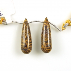Coquina Jasper Drops Briolette Shape 30x9mm Drilled Beads Matching Pair
