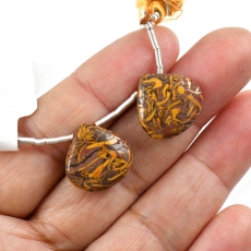 Coquina Jasper Drops Heart Shape 16x16mm Drilled Beads Matching Pair