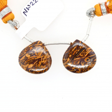 Coquina Jasper Drops Heart Shape 17mm Drilled Beads Matching Pair