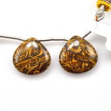 Coquina Jasper Drops Heart Shape 17x17mm Drilled Beads Matching Pair