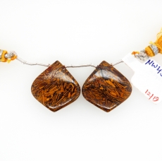 Coquina Jasper Drops Leaf Shape 25x23mm Drilled Beads Matching Pair