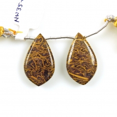 Coquina Jasper Drops Leaf Shape 27x16mm Drilled Beads Matching Pair