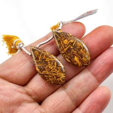 Coquina Jasper Drops Leaf Shape 30x15mm Drilled Beads Matching Pair