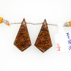 Coquina Jasper Drops Shield 30x16mm Drilled Beads Matching Pair