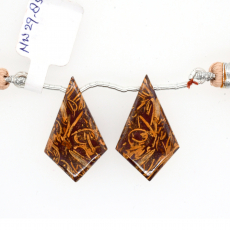 Coquina Jasper Drops Shield Shape 29x18mm Drilled Beads Matching Pair