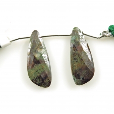 Cuprite Chrysocolla Drops Wing Shape 29x11mm Drilled Beads Matching Pair