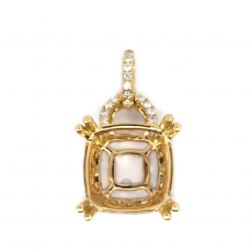 Cushion 12x12mm Pendant Semi Mount in14K Yellow Gold with Diamond Accents