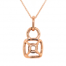 Cushion 5mm Pendant Semi Mount in 14K Rose Gold With White Diamonds (PD2618)