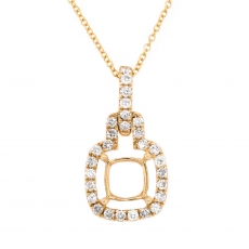 Cushion 5mm Pendant Semi Mount in 14K Yellow Gold With White Diamonds (PSCS596)