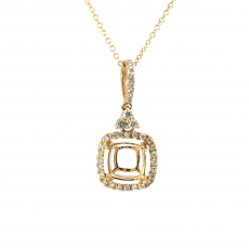 Cushion 6mm Pendant Semi Mount In 14K Yellow Gold With White Diamonds(Chain Not Included)