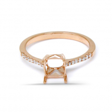 Cushion 6x6mm Ring semi Mount in 14K Rose Gold with Diamond Accents