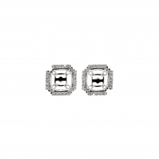 Cushion 7mm Earring Semi Mount in 14K White Gold with Accent Diamonds (ER0784)