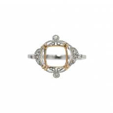 Cushion 8mm Ring Semin Mount in 14K Dual Tone (White/Yellow) Gold with Accent Diamonds (RG2993)