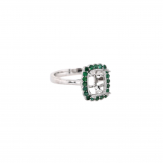 Cushion 9x7mm Ring Semi Mount in 14K White Gold With Emerald Accents (RG0969)