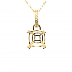 Cushion Shape 10mm Pendant Semi Mount In 14K Yellow Gold With Accented White Diamonds(Chain Not Included)