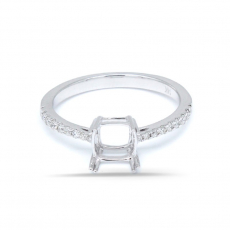 Cushion Shape 6mm Ring Semi Mount in 14K White Gold with Diamond  Accents
