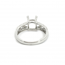 Cushion Shape 8x6mm Ring Semi Mount In 14k White Gold With Accented Diamonds
