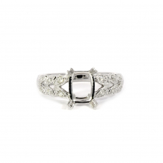 Cushion Shape 8x6mm Ring Semi Mount In 14k White Gold With Accented Diamonds
