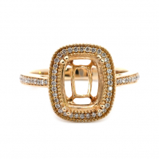 Cushion Shape 9x7mm Halo Ring Semi Mount in 14K Yellow Gold with Diamond Accents