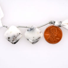Dendrite Opal Drop Cushion Shape 16x16mm Drilled Bead Matching Pair