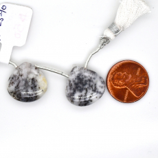 Dendrite Opal Drop Heart Shape 18x18mm Drilled Bead Matching Pair